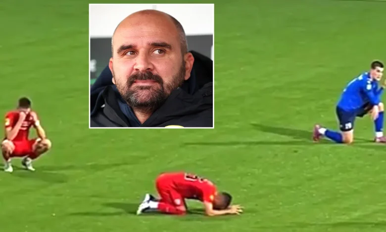 Heartbreaking moment footballers collapse after finding out manager has died