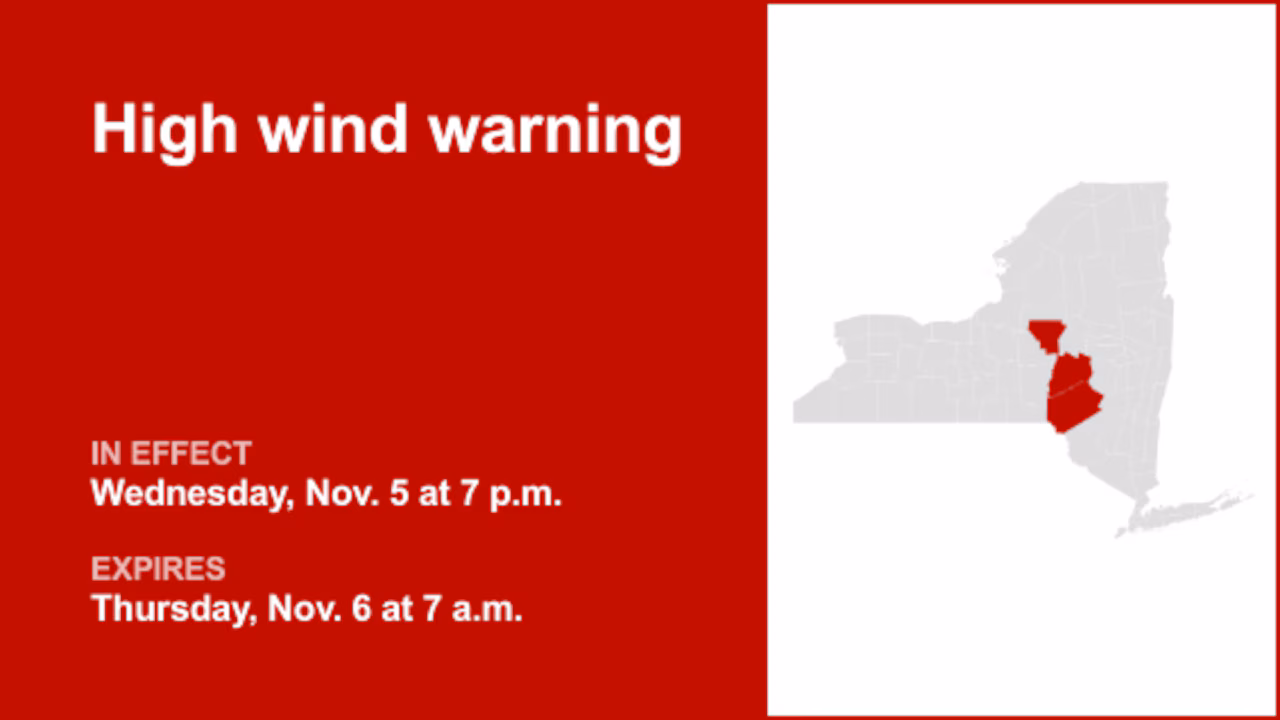 High wind warning issued for Oneida County until Thursday morning – winds gusting up to 60 mph