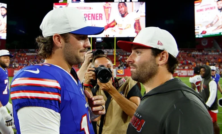 'His hands are small': QBs Josh Allen, Baker Mayfield trade jokes ahead of Bucs-Bills