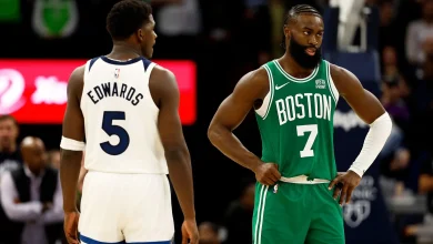 "Hit him with a mini-sota" - NBA Fans React as Jaylen Brown Trolls Anthony Edwards with 'Too small' Gesture as Celtics Star Drops 19 pts in 1st Qtr