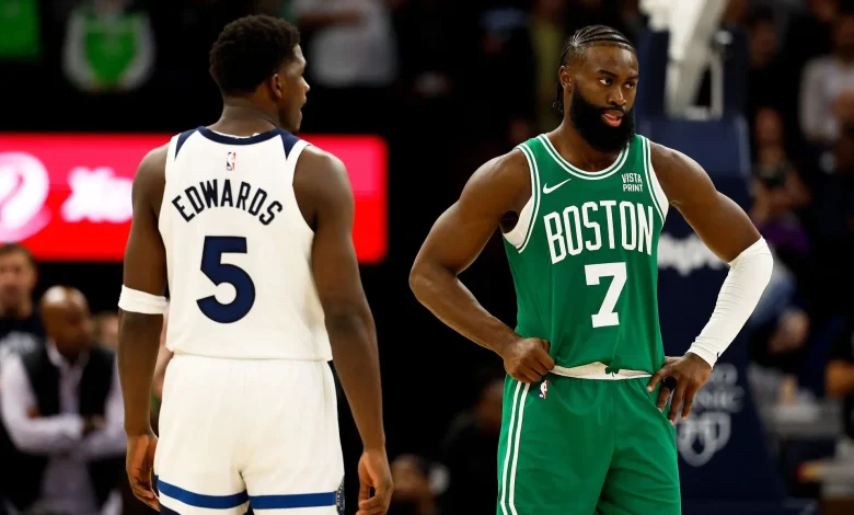 "Hit him with a mini-sota" - NBA Fans React as Jaylen Brown Trolls Anthony Edwards with 'Too small' Gesture as Celtics Star Drops 19 pts in 1st Qtr