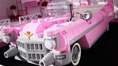 Hollywood star drives F1 Las Vegas GP winner to podium in pink car made from Lego bricks