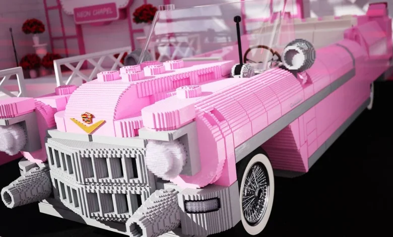 Hollywood star drives F1 Las Vegas GP winner to podium in pink car made from Lego bricks