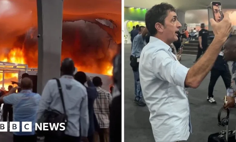'Huge columns of smoke': BBC at the scene of fire at COP30
