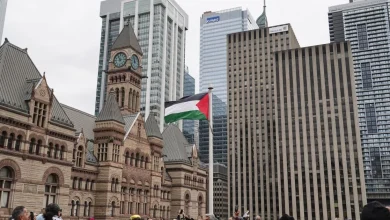 Hundreds attend first-ever Palestinian flag-raising at Toronto city hall