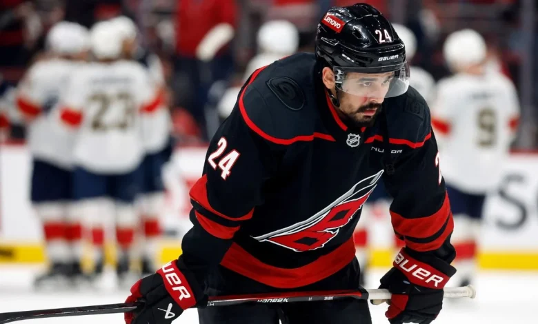 Hurricanes' Seth Jarvis skating after painful shot block