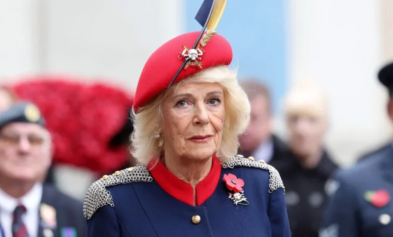 Incredible pictures show Queen Camilla overcome with emotion as she honours war dead