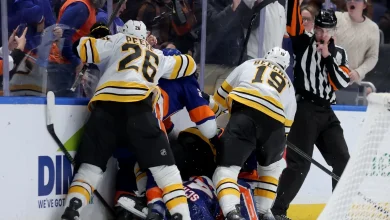 Islanders jump in after Bruins' Nikita Zadorov roughs up Matthew Schaefer