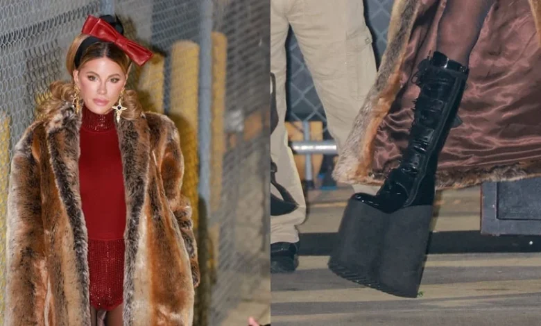 Kate Beckinsale Wears Sky-High Boots & Big Red Bow for ‘Kimmel’ Appearance