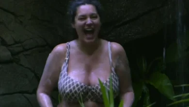 Kelly Brook strips to bikini & is first I’m A Celeb star to use jungle shower