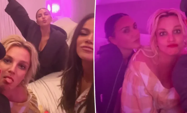 Kim Kardashian and Britney Spears cozy up in bed during fun-filled sleepover with Khloé