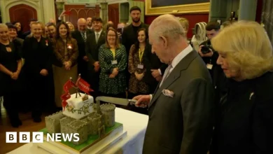 King Charles cuts his birthday cake during Wales visit