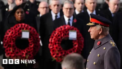 King Charles leads Remembrance Sunday service silence at Cenotaph