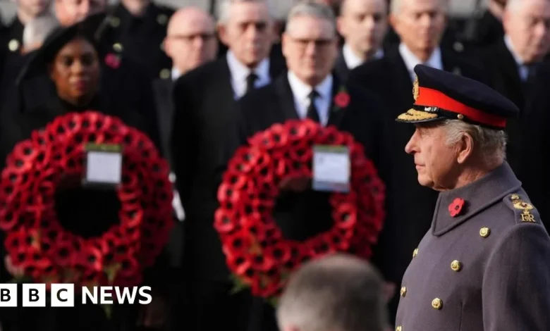 King Charles leads Remembrance Sunday service silence at Cenotaph