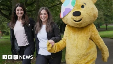 Lindsey Burrow and Amy Garcia start three-legged Children In Need walk