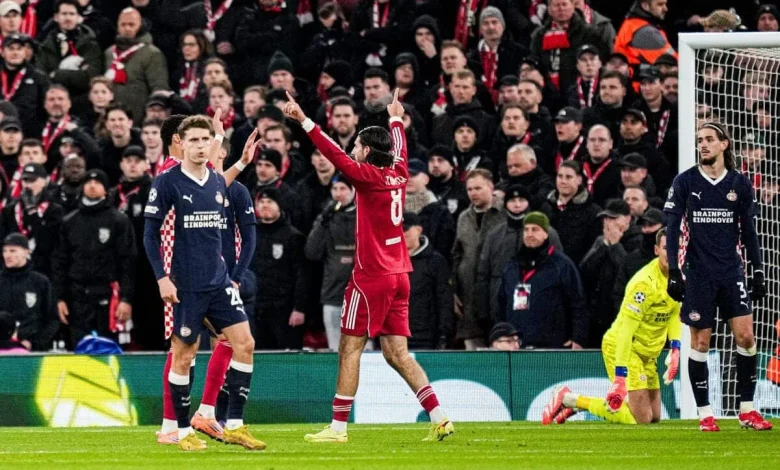 Liverpool v PSV: Perisic penalty gives visitors advantage before Szoboszlai levels