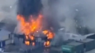 Loud bangs heard as huge blaze erupts in London and thick plumes of smoke engulf skyline seen for miles