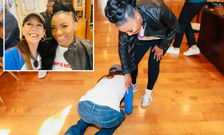 Loudmouth Texas Rep. Jasmine Crockett has her feet kissed by lefty podcaster in cringe moment