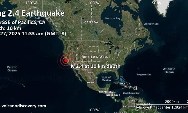 Mag. 2.4 quake - 2 km SSE of Pacifica, CA, on Thursday, Nov 27, 2025, at 11:33 am (GMT -8) - 4 hours ago