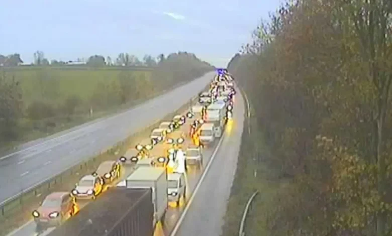Major motorway closed in BOTH directions after collision involving 2 lorries