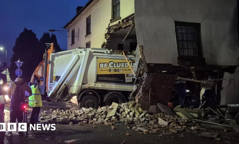 Man killed as bin lorry crashes into Leominster building