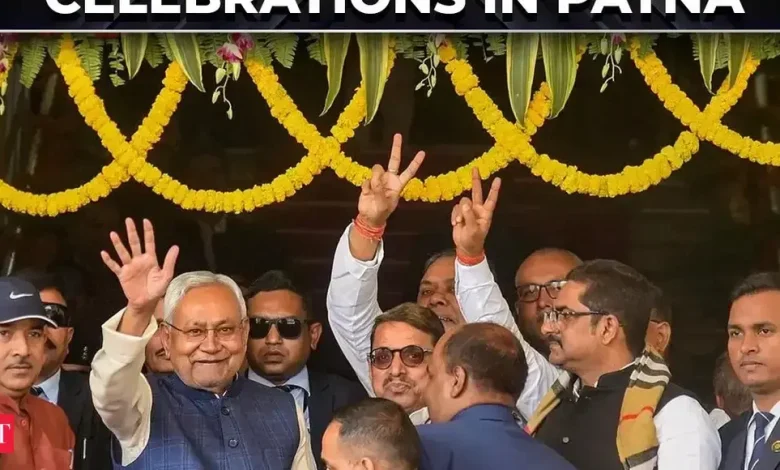 Massive celebrations at JD(U) office, as NDA crosses majority mark with over 185 seats in Bihar