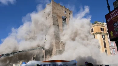 Medieval tower partially collapses in Rome critically injuring worker and trapping another
