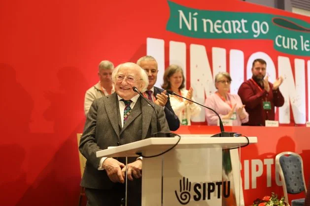 Michael D Higgins says it ‘lifts his heart’ to return to Galway during surprise visit to union conference