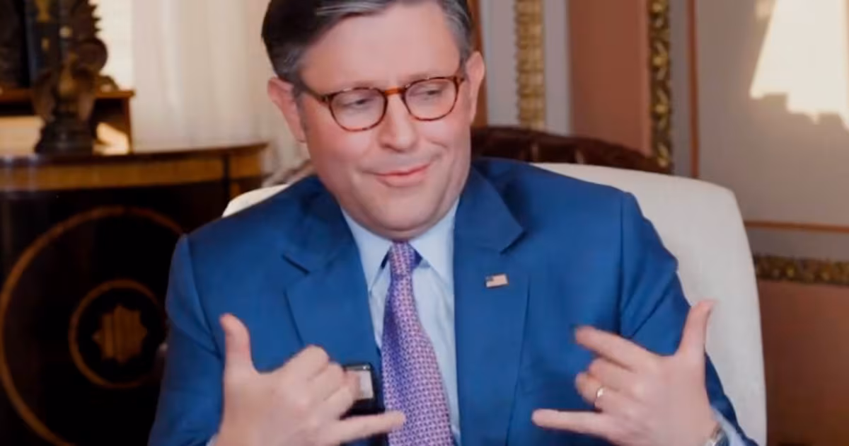 Mike Johnson Flashes Cringeworthy Gesture in Car Crash Interview