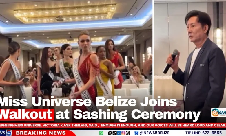 Miss Universe Belize Joins Walkout at Sashing Ceremony