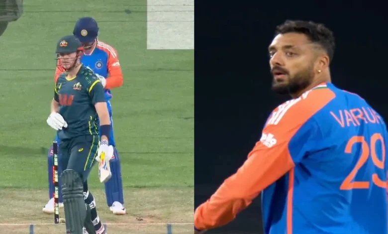 Mitchell Owen suffers a Trauma mid-pitch as Varun Chakravarthy bolds him for a Golden Duck