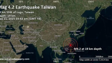 Moderate mag. 4.2 earthquake - 20 km southeast of Douliu, Taiwan, on Friday, Nov 21, 2025, at 03:43 am (GMT +8)
