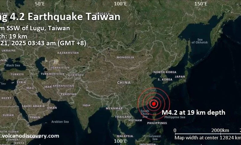 Moderate mag. 4.2 earthquake - 20 km southeast of Douliu, Taiwan, on Friday, Nov 21, 2025, at 03:43 am (GMT +8)
