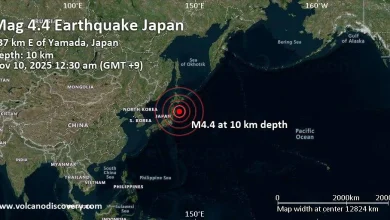 Moderate mag. 4.4 earthquake - 137 km E of Yamada, Japan, on Monday, Nov 10, 2025, at 12:30 am (GMT +9)