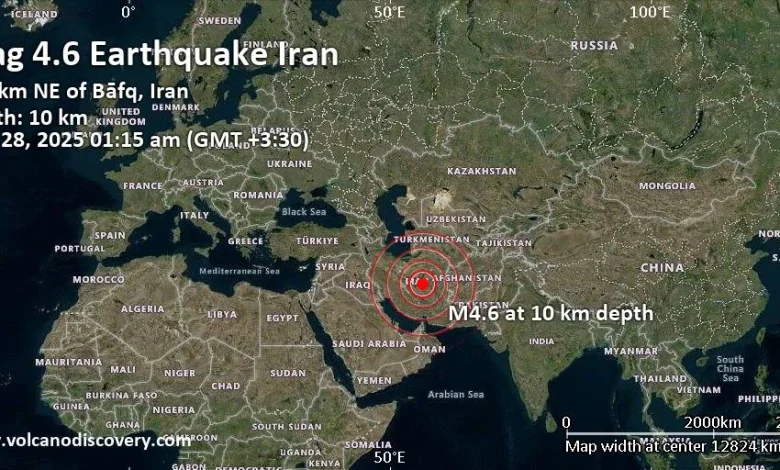 Moderate mag. 4.6 earthquake - 145 km southwest of Tabas, Yazd Province, Iran, on Friday, Nov 28, 2025, at 01:15 am (GMT +3:30)