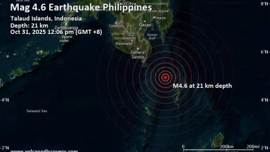 Moderate magnitude 4.6 quake hits 103 km southeast of Sarangani, Philippines around noon