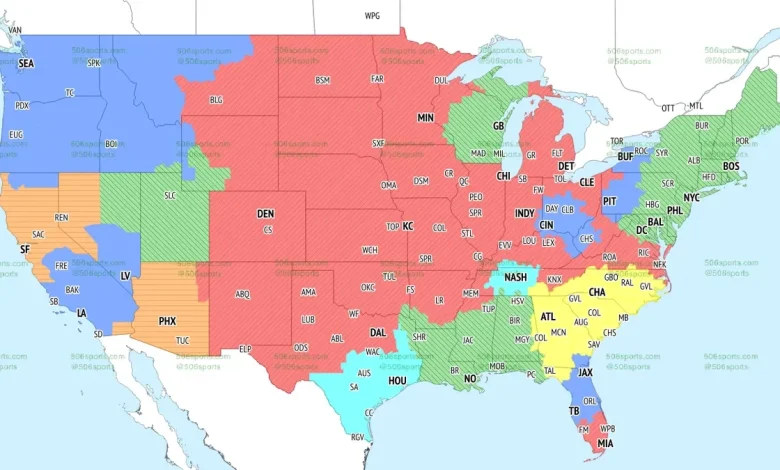 NFL Week 11 TV broadcast coverage map for San Francisco 49ers at Arizona Cardinals