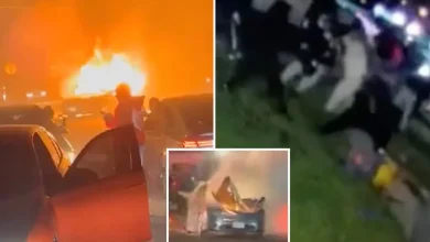 NYC mob pummels couple, sets vehicle on fire as violent car meet-up turns into ‘complete melee’: video