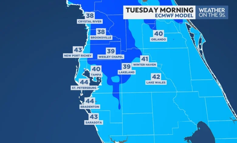 Near record cold possible for the Tampa Bay area on Tuesday
