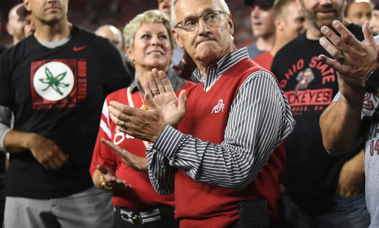 Ohio Lt. Gov. Jim Tressel puts his iconic red sweater-vest on the line ahead of Michigan showdown