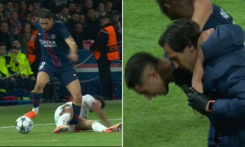 PSG star Achraf Hakimi breaks down in tears as Luis Diaz sent off for disgusting tackle after scoring twice