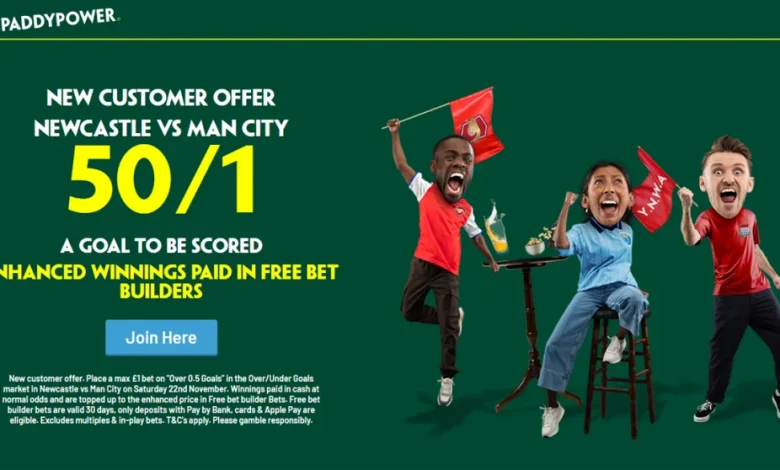 Paddy Power 50/1 Offer on Newcastle vs Man City – A Goal To Be Scored (22 November 2025)