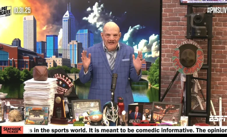 Pat McAfee goes all out in ‘old sports media man’ costume for Halloween