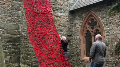 Poppy waterfall unveiled as part of Shropshire village's major remembrance tribute