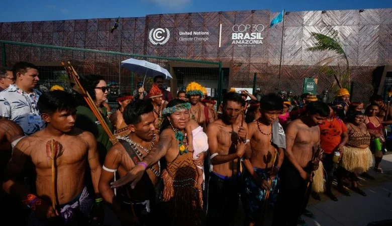 Protesters block the main entrance to COP30 climate talks in Brazil