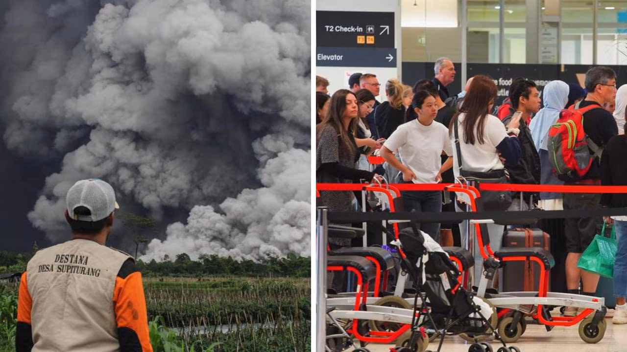 Red flight alert for Aussies as volcano erupts