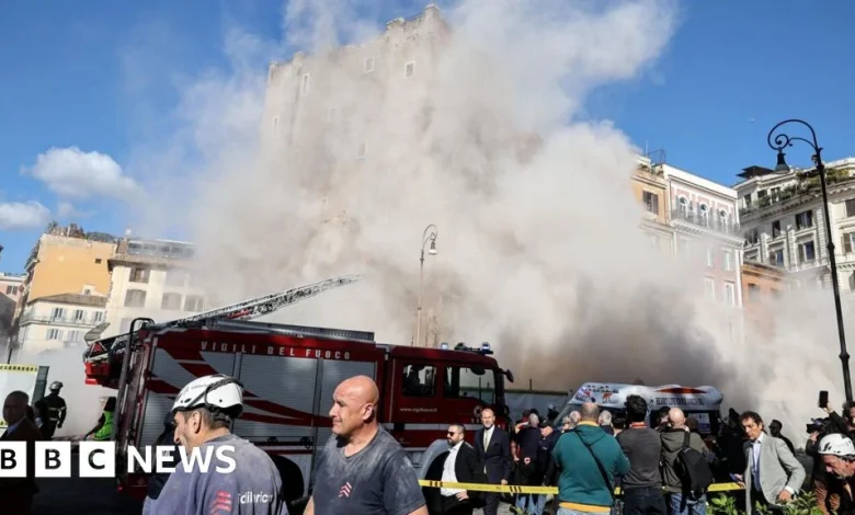 Rescue under way after medieval tower partially collapses in Rome