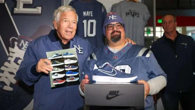 Robert Kraft Surprises Patriots Fans at the Unveiling of New Rivalries Edition RKK Nike Air Force 1s