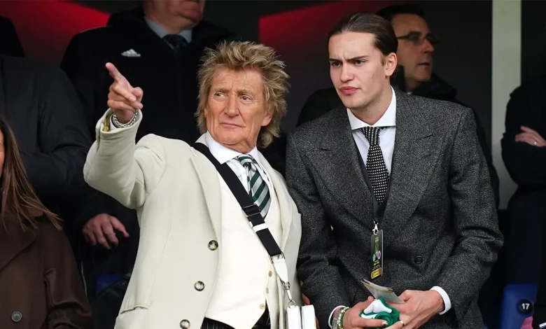 Rod Stewart and model son Alastair make rare outing to watch Celtic