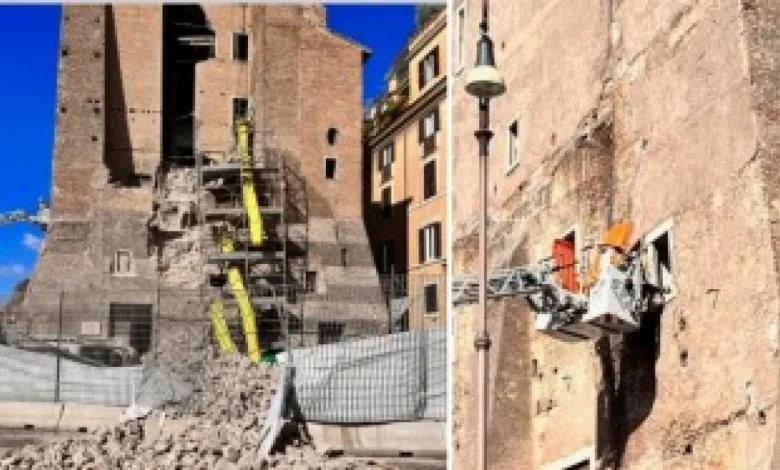 Roma, crolla una parte della Torre dei Conti ai Fori imperiali: salvati quattro operai, un altro ancora sotto le macerie
